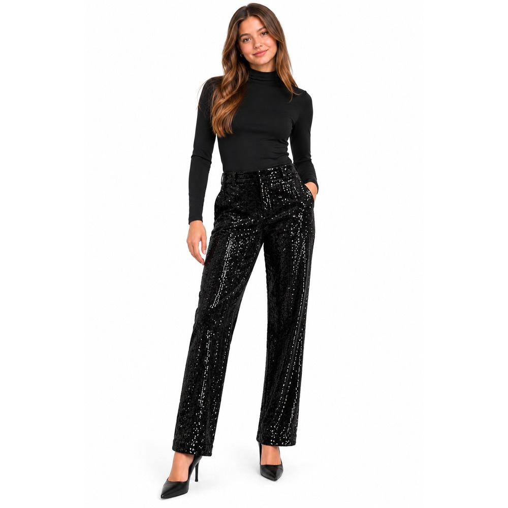 WHITE HOUSE BLACK MARKET Zoey Sequin Velvet Straight Pants Black 12R NWT